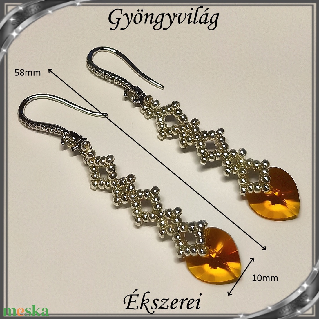 Ékszerek-fülbevalók: Swarovski kristály fülbevaló 10-es szív SF-SW 01-1 TOPAS - ékszer - fülbevaló - lógó fülbevaló - Meska.hu