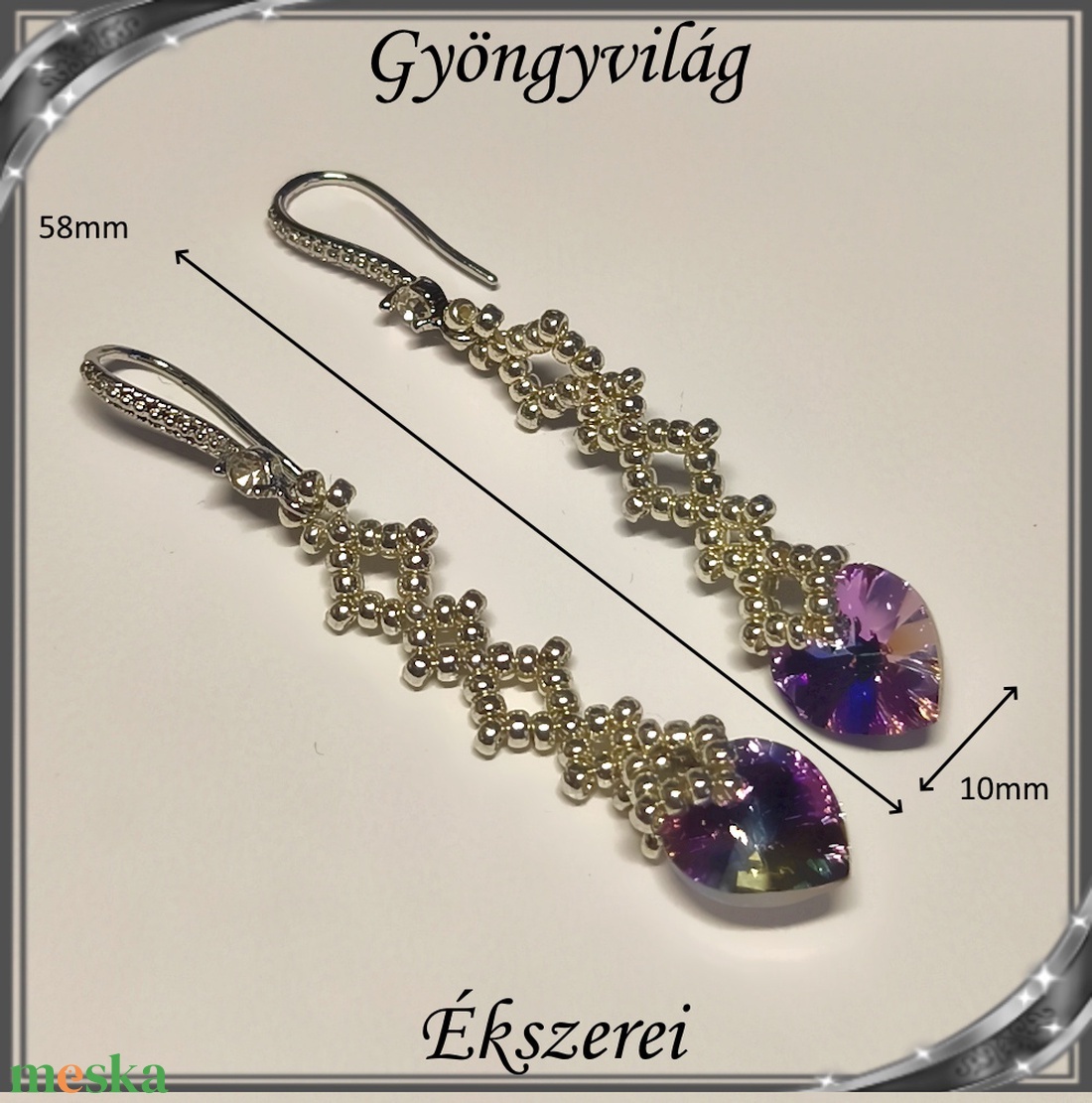 Ékszerek-fülbevalók: Swarovski kristály fülbevaló 10-es szív SF-SW 01-1 lt.vitrail - ékszer - fülbevaló - lógó fülbevaló - Meska.hu