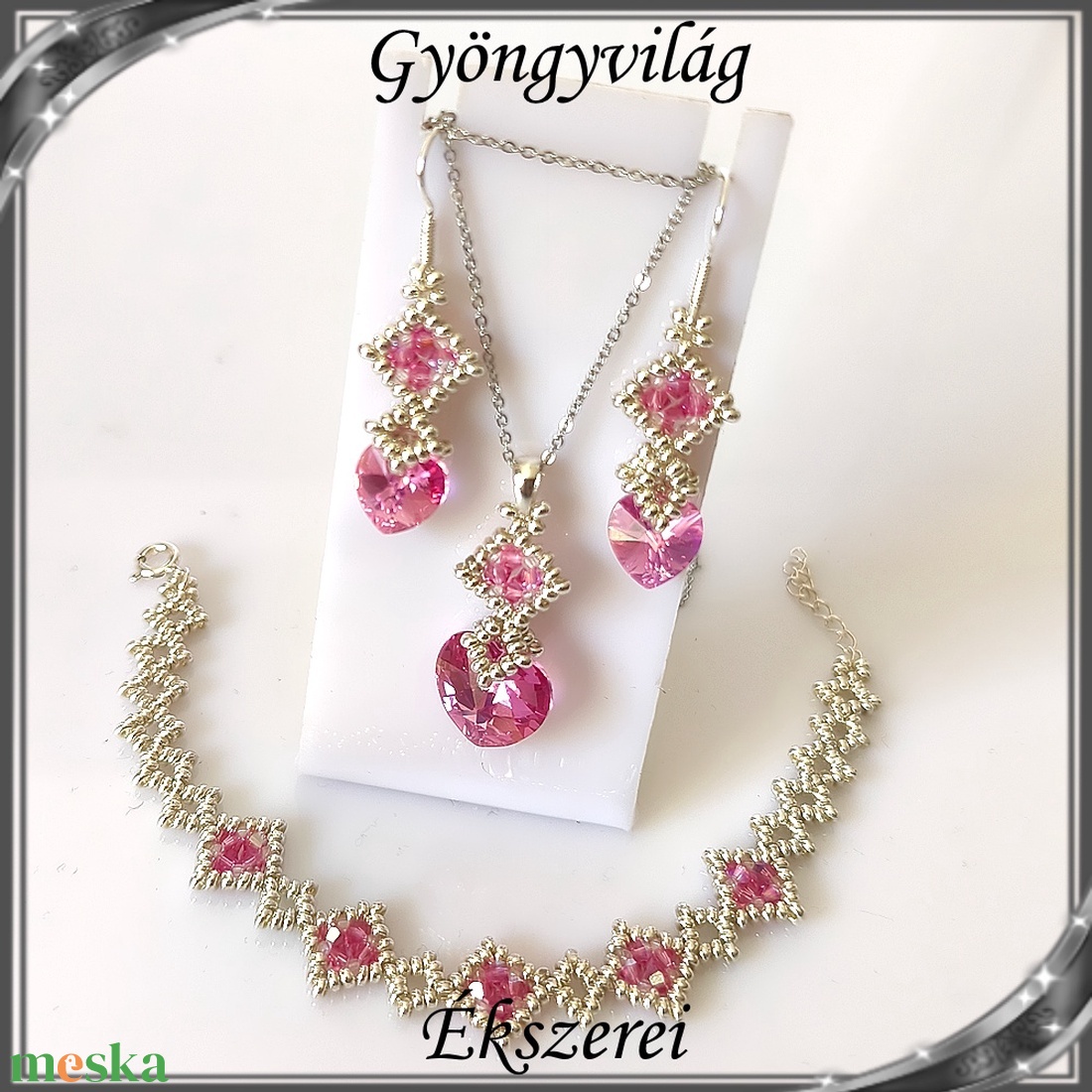 Ékszerek-szettek: Swarovski kristály fülbevaló-medál -10-14mm-es szív szett SSZ-SW 01 925 Rose ab - ékszer - ékszerszett - Meska.hu