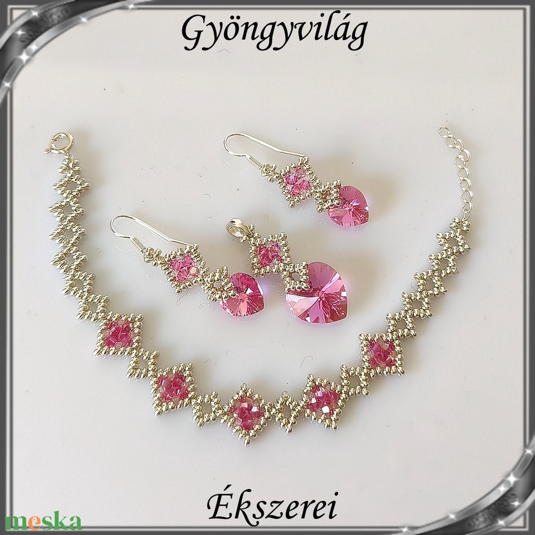 Ékszerek-szettek: Swarovski kristály fülbevaló-medál -10-14mm-es szív szett SSZ-SW 01 925 Rose ab - ékszer - ékszerszett - Meska.hu