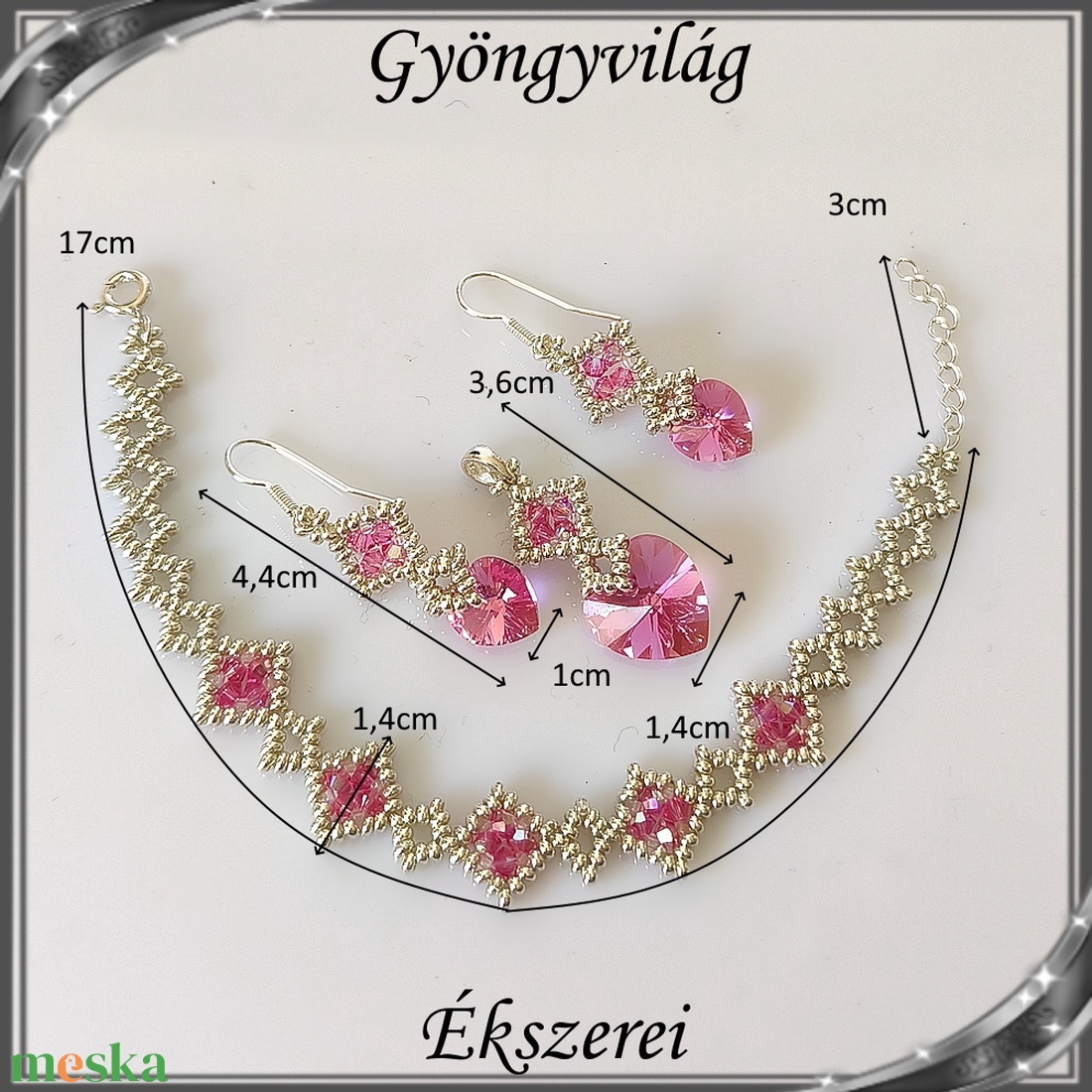 Ékszerek-szettek: Swarovski kristály fülbevaló-medál -10-14mm-es szív szett SSZ-SW 01 925 Rose ab - ékszer - ékszerszett - Meska.hu