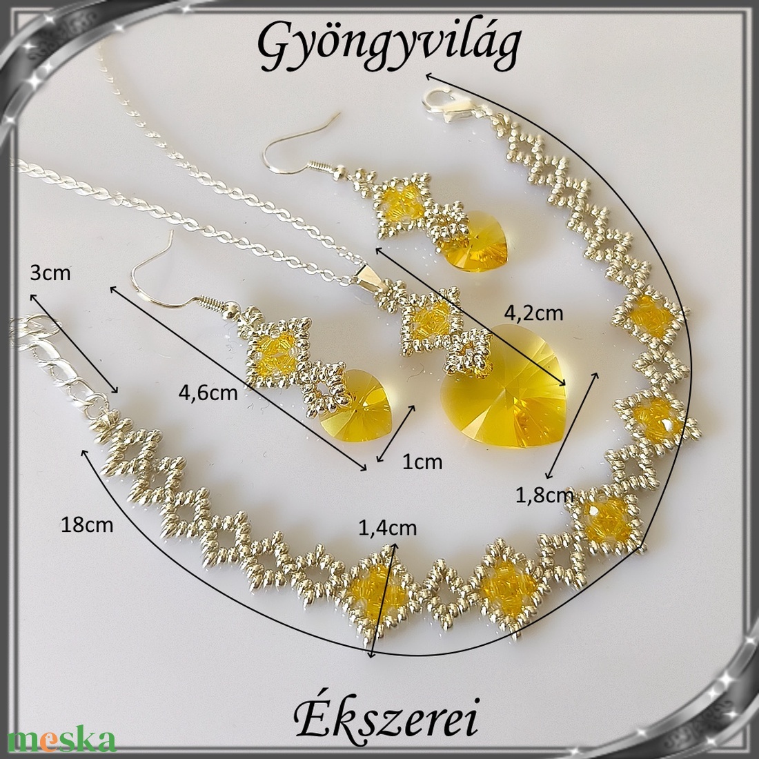 Ékszerek-szettek: Swarovski kristály fülbevaló-medál -10-18mm-es szív szett SSZ-SW 01 Lt.topas - ékszer - ékszerszett - Meska.hu