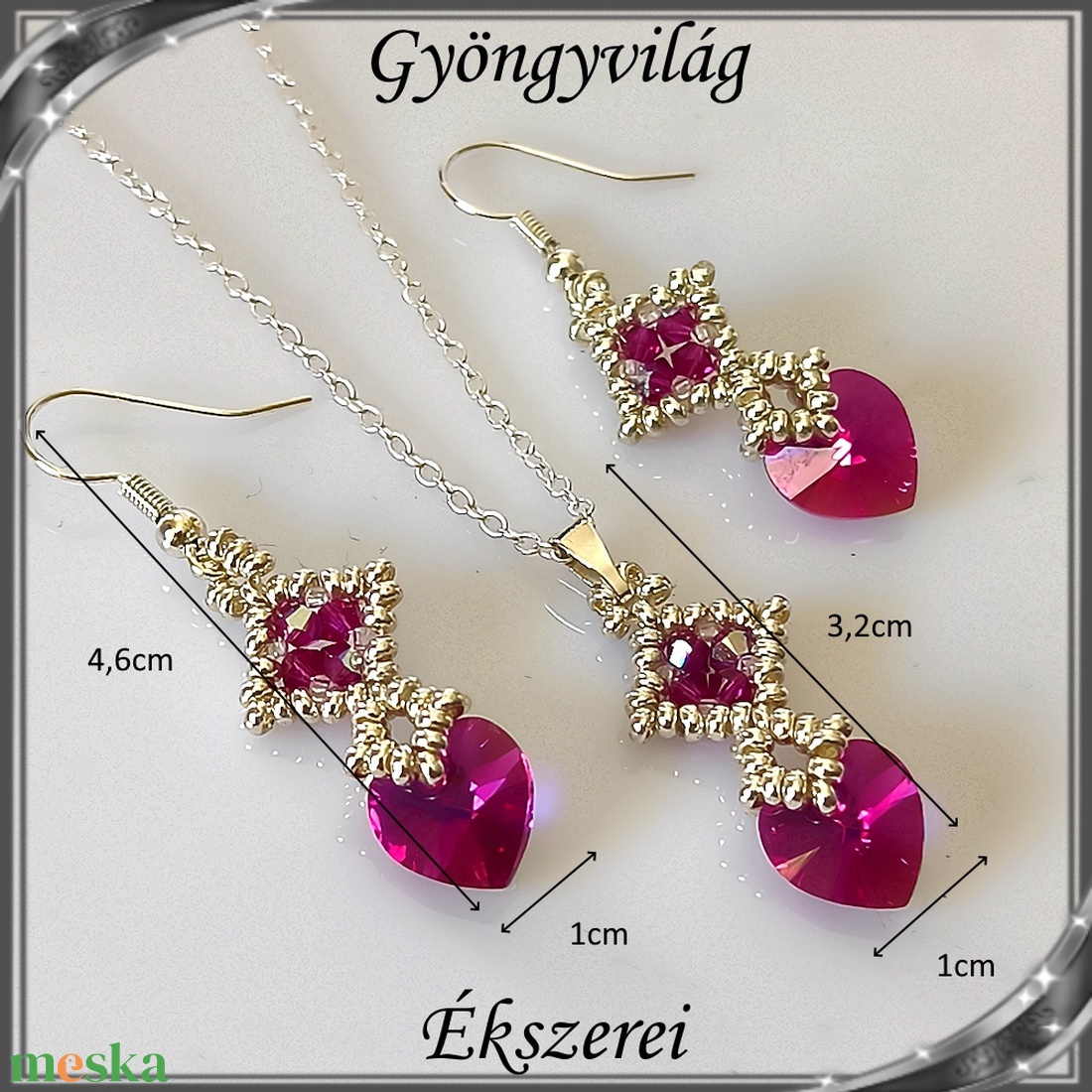 Ékszerek-szettek: Swarovski kristály fülbevaló-medál -10-10mm-es szív szett SSZ-SW 01 foshsia ab - ékszer - ékszerszett - Meska.hu