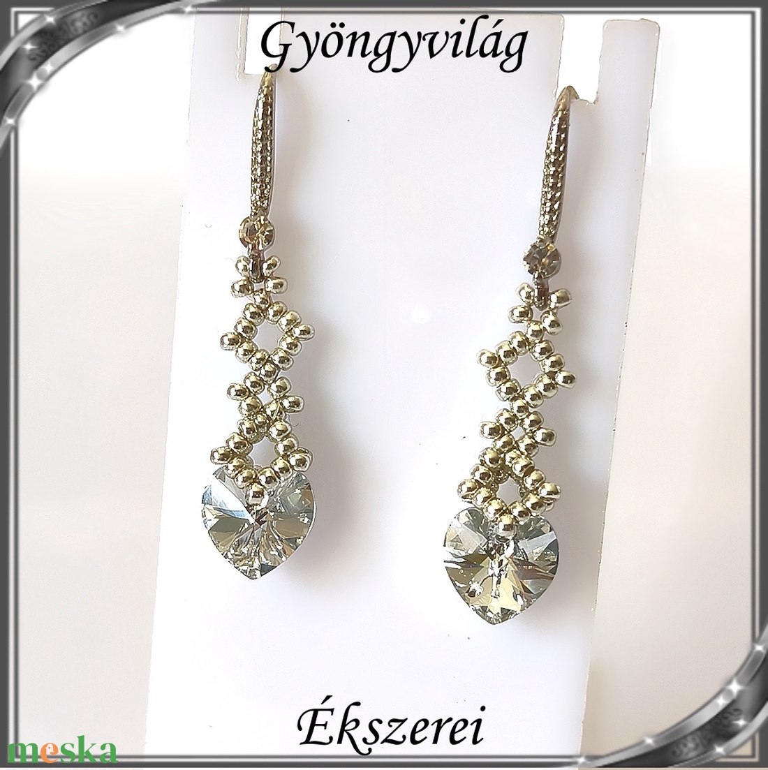 Ékszerek-fülbevalók: Swarovski kristály fülbevaló 10-es szív SF-SW 01 R 18K lt.crom  - ékszer - fülbevaló - lógó fülbevaló - Meska.hu