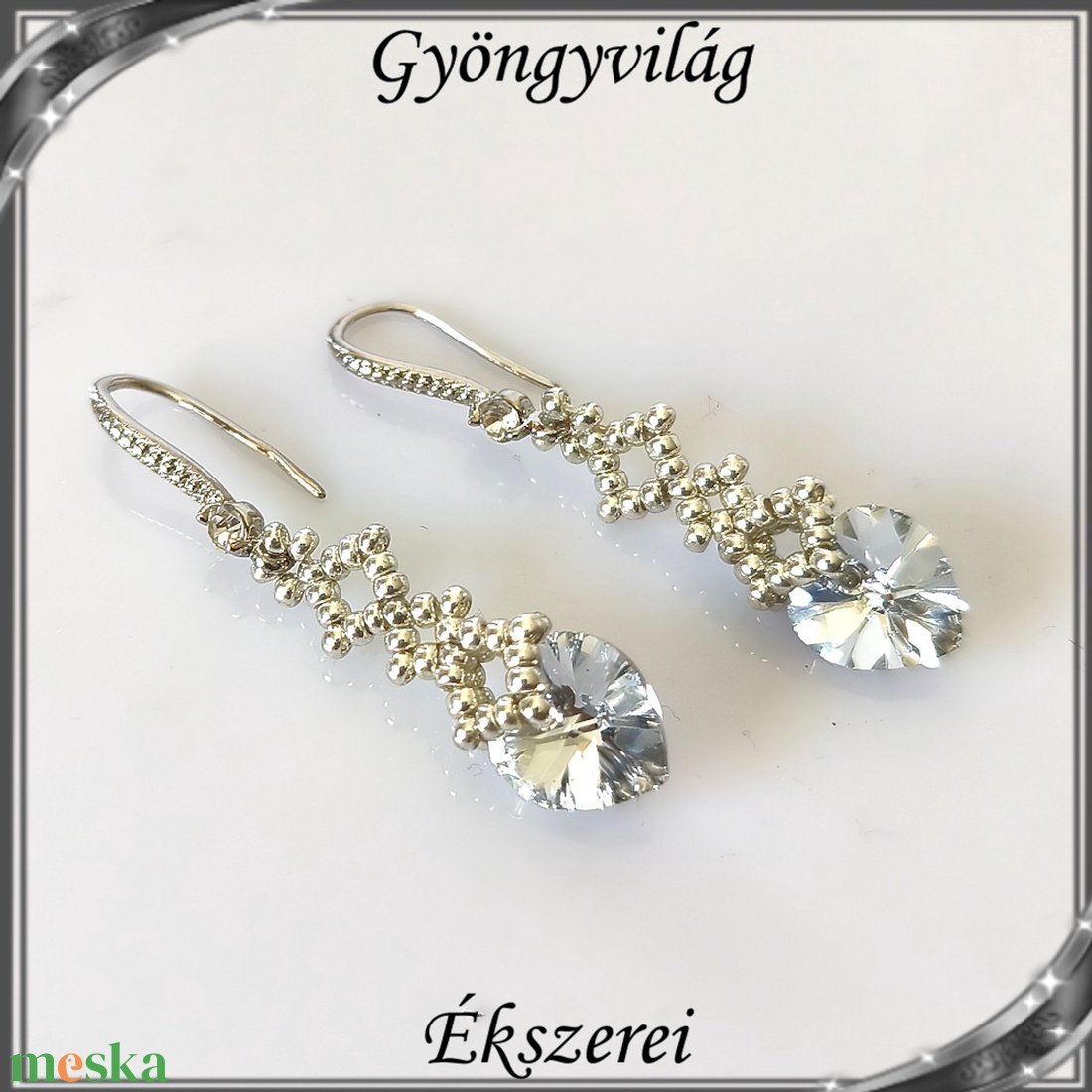 Ékszerek-fülbevalók: Swarovski kristály fülbevaló 10-es szív SF-SW 01 R 18K lt.crom  - ékszer - fülbevaló - lógó fülbevaló - Meska.hu