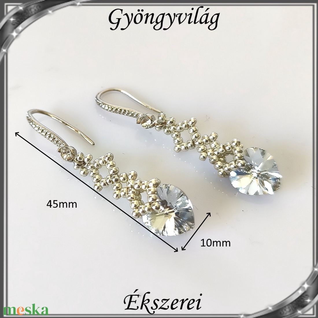 Ékszerek-fülbevalók: Swarovski kristály fülbevaló 10-es szív SF-SW 01 R 18K lt.crom  - ékszer - fülbevaló - lógó fülbevaló - Meska.hu