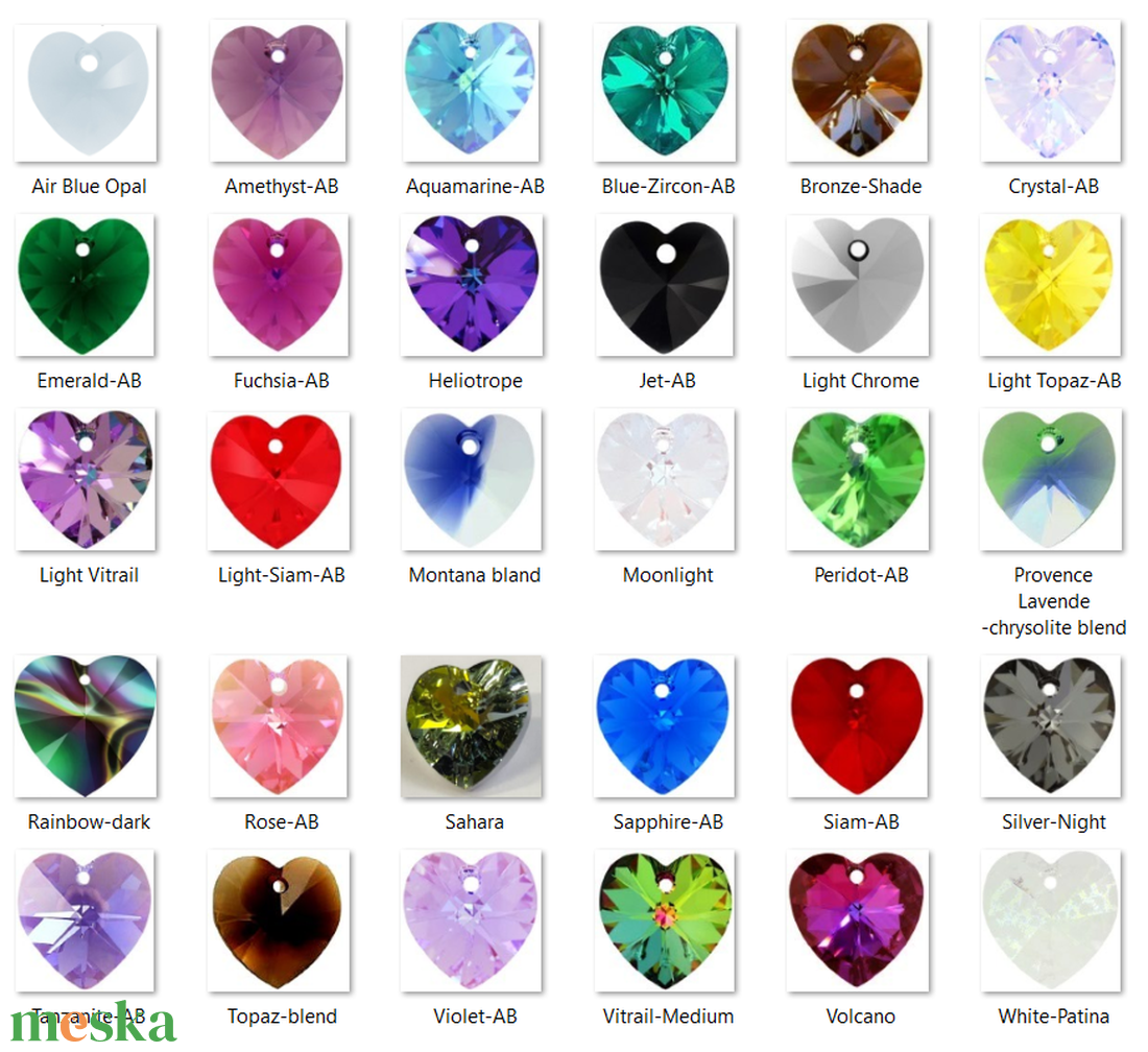 Swarovski kristály medál: SWM szív (6228) 10mm-es AB  több színben - kellékek & szerszámok - gyöngyfűzés kellékek - swarovski kristályok - Meska.hu
