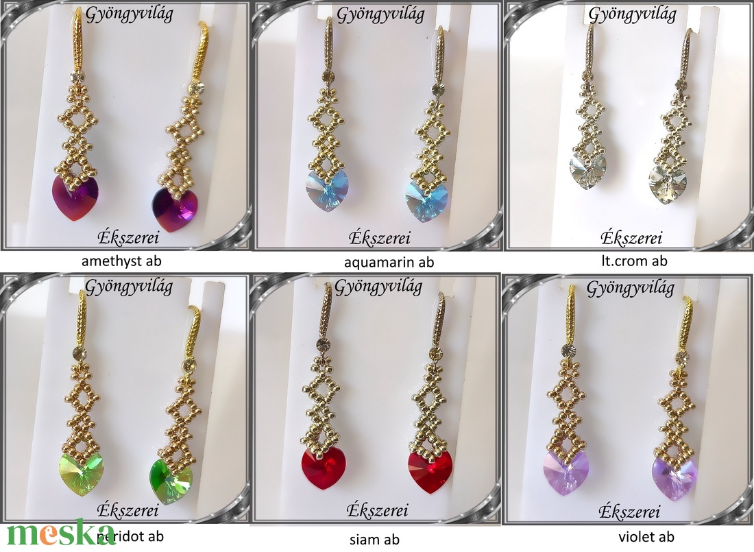 Ékszerek-fülbevalók: Swarovski kristály fülbevaló 10-es szív SF-SW 01 R 18K több szinben  - ékszer - fülbevaló - lógó fülbevaló - Meska.hu