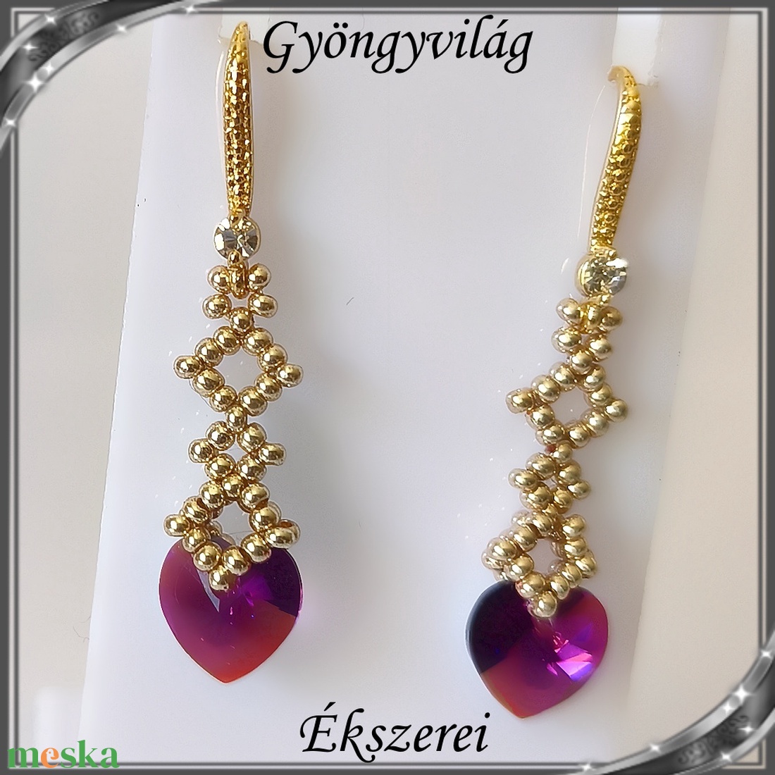 Ékszerek-fülbevalók: Swarovski kristály fülbevaló 10-es szív SF-SW 01 R 18K több szinben  - ékszer - fülbevaló - lógó fülbevaló - Meska.hu