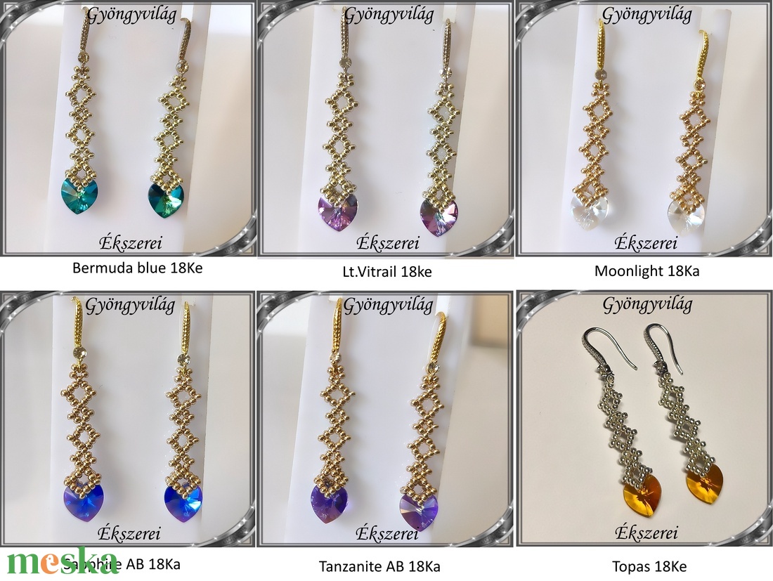 Ékszerek-fülbevalók: Swarovski kristály fülbevaló 10-es szív SF-SW 01-1 18K több szinben - ékszer - fülbevaló - lógó fülbevaló - Meska.hu