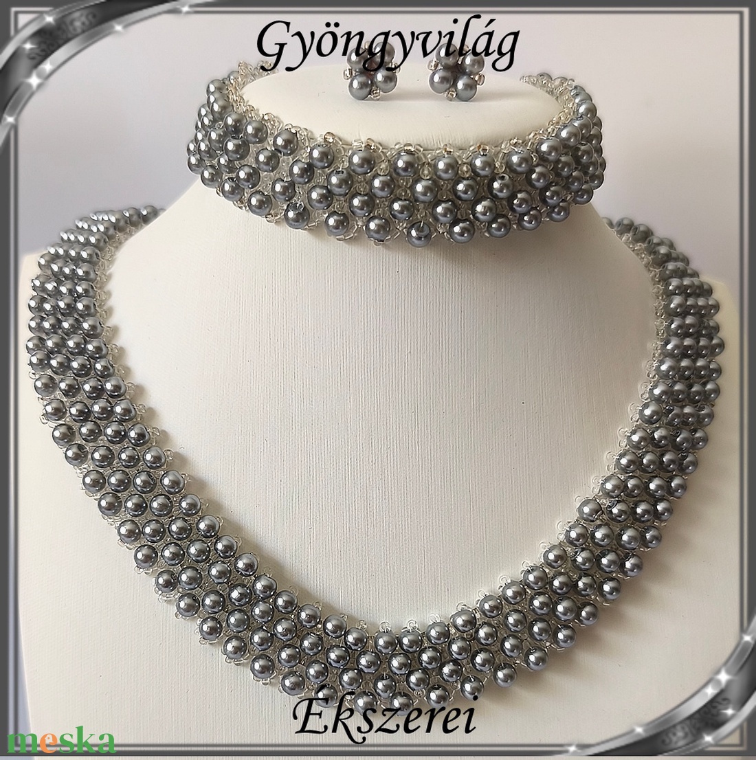 Ékszerek-szettek: Esküvői, menyasszonyi, alkalmi ékszer szett,  SSZ-ÜGY007 02 ÜT  szürke - esküvő - ékszer - ékszerszett - Meska.hu
