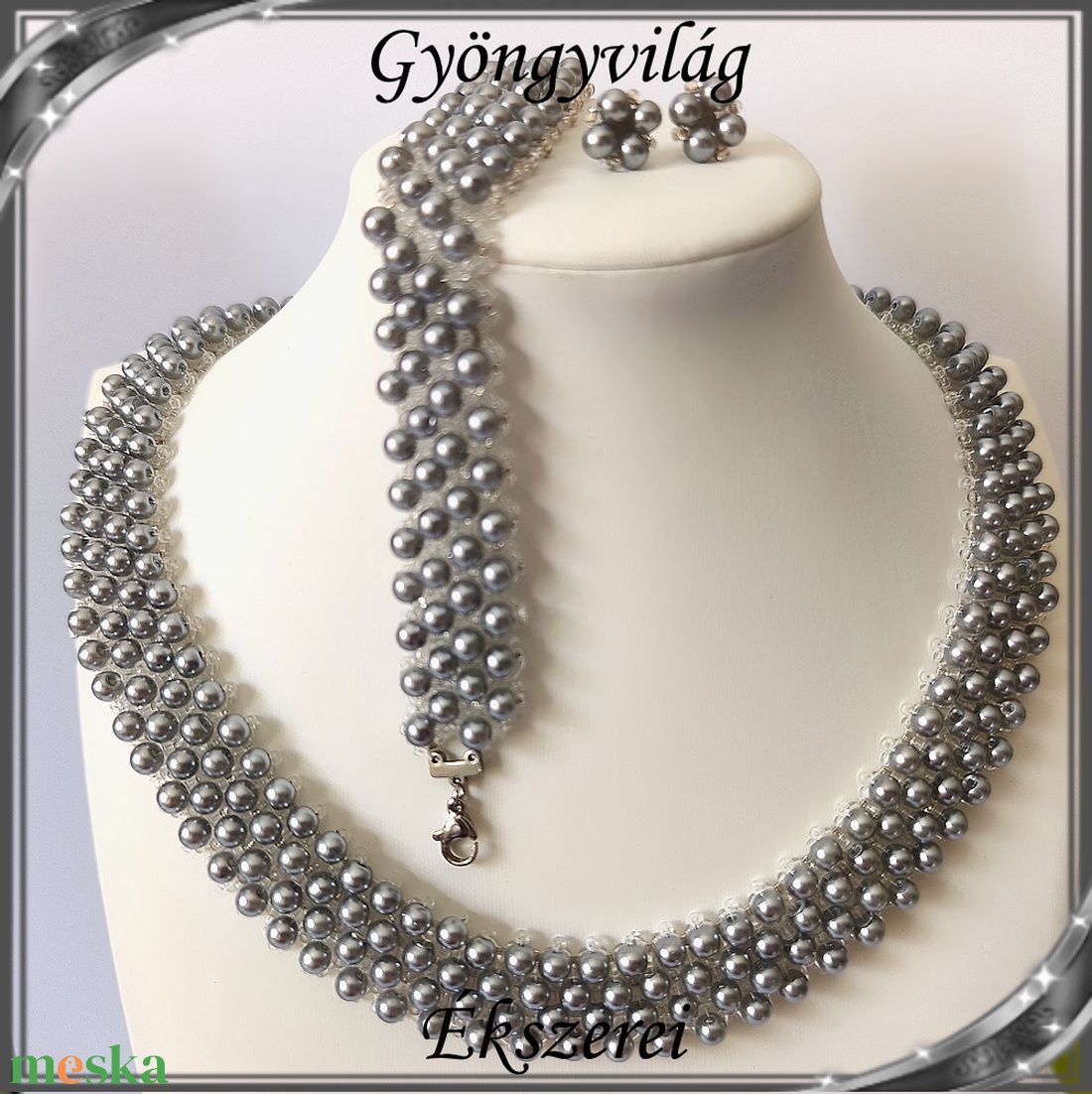 Ékszerek-szettek: Esküvői, menyasszonyi, alkalmi ékszer szett,  SSZ-ÜGY007 02 ÜT  szürke - esküvő - ékszer - ékszerszett - Meska.hu