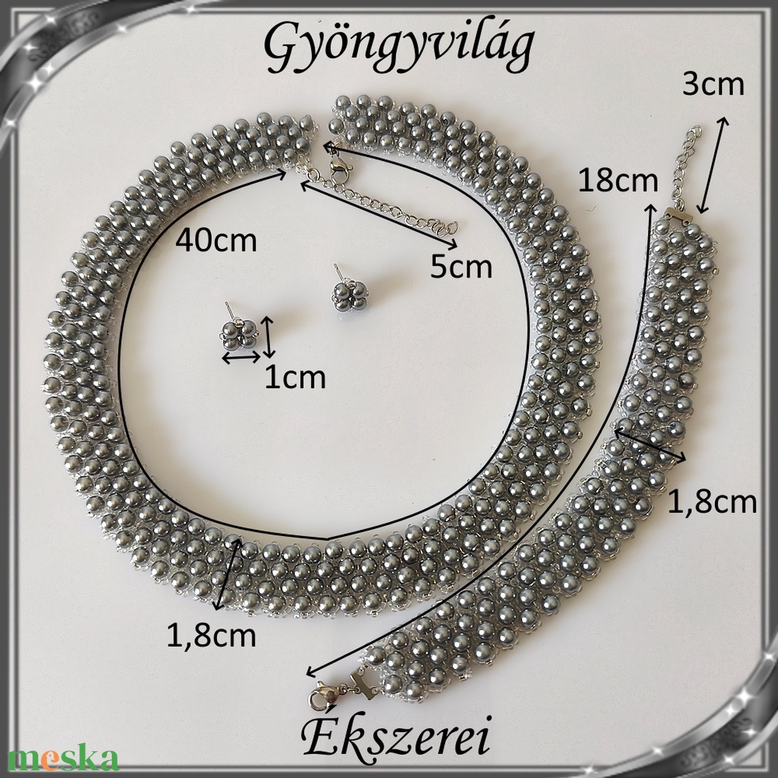 Ékszerek-szettek: Esküvői, menyasszonyi, alkalmi ékszer szett,  SSZ-ÜGY007 02 ÜT  szürke - esküvő - ékszer - ékszerszett - Meska.hu