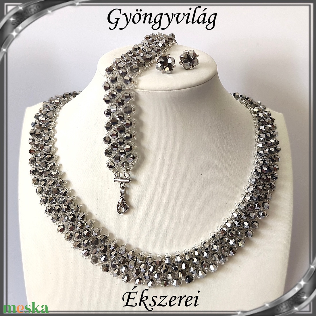 Ékszerek-szettek: Esküvői, menyasszonyi, alkalmi ékszer szett,  SSZ-ÜGY007 01 BI  sötét crom - esküvő - ékszer - ékszerszett - Meska.hu