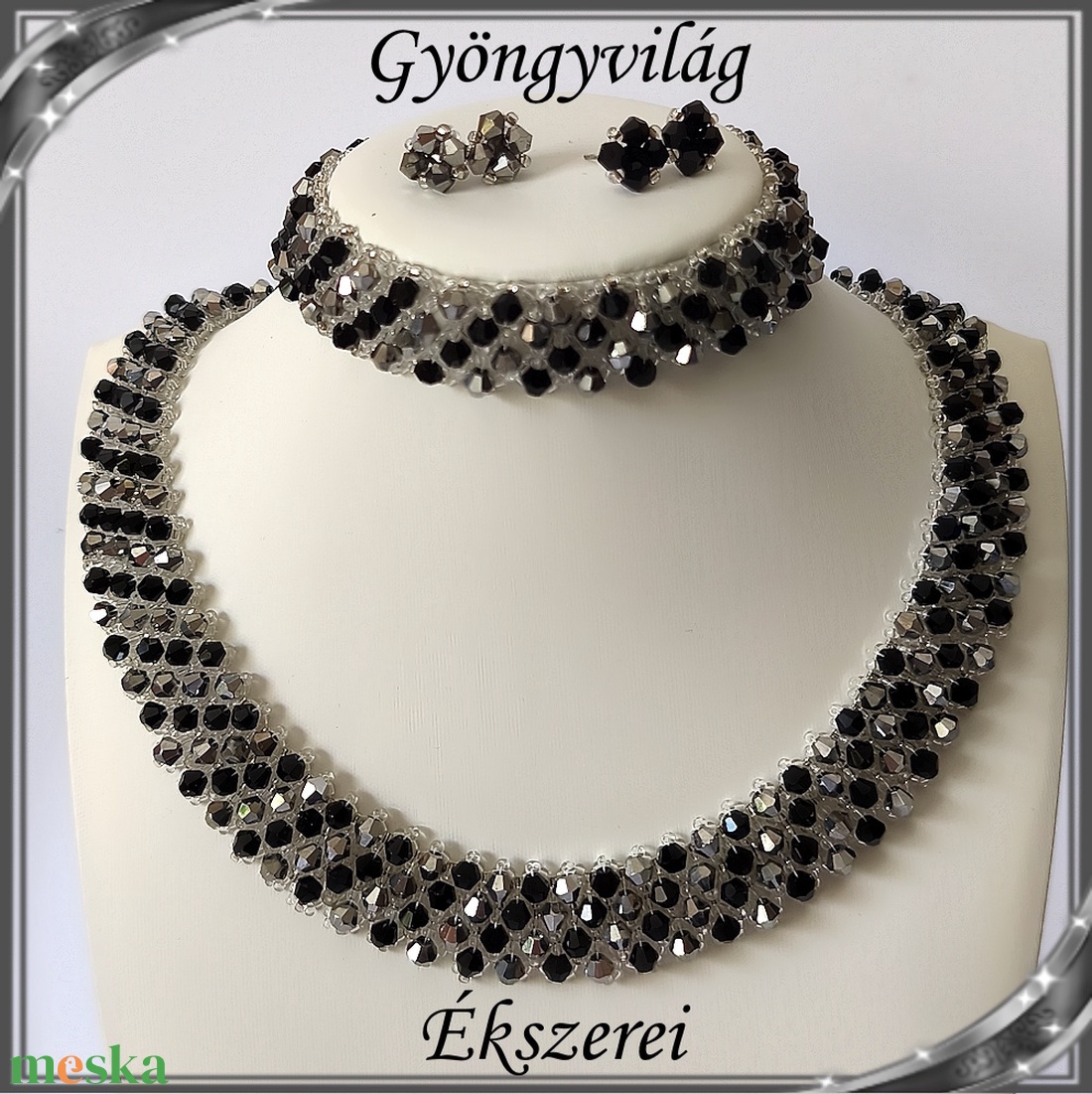 Ékszerek-szettek: Esküvői, menyasszonyi, alkalmi ékszer szett,  SSZ-ÜGY007 01 BI  sötét crom-fekete - esküvő - ékszer - ékszerszett - Meska.hu