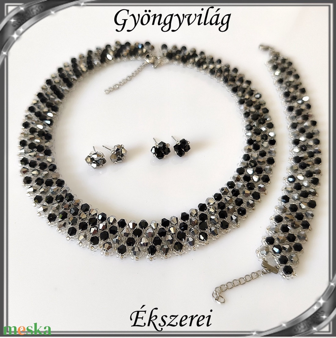 Ékszerek-szettek: Esküvői, menyasszonyi, alkalmi ékszer szett,  SSZ-ÜGY007 01 BI  sötét crom-fekete - esküvő - ékszer - ékszerszett - Meska.hu