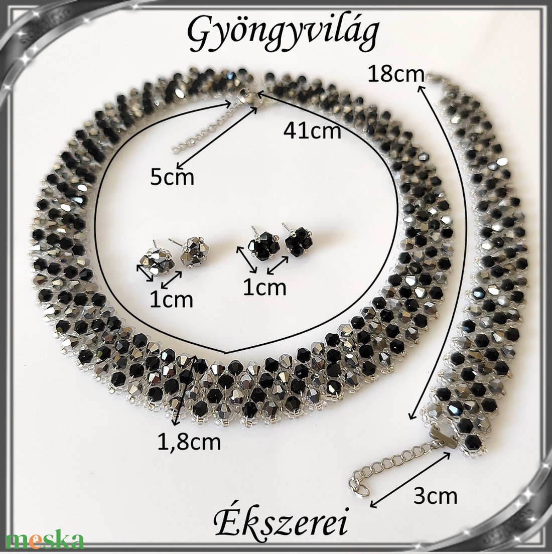Ékszerek-szettek: Esküvői, menyasszonyi, alkalmi ékszer szett,  SSZ-ÜGY007 01 BI  sötét crom-fekete - esküvő - ékszer - ékszerszett - Meska.hu