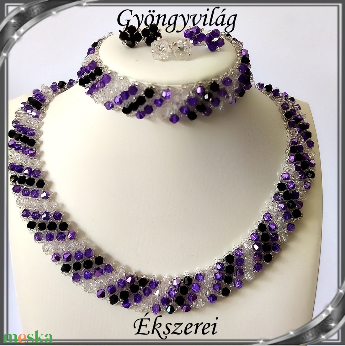Ékszerek-szettek: Esküvői, menyasszonyi, alkalmi ékszer szett,  SSZ-ÜGY007 01 BI  clear-lila-fekete - esküvő - ékszer - ékszerszett - Meska.hu