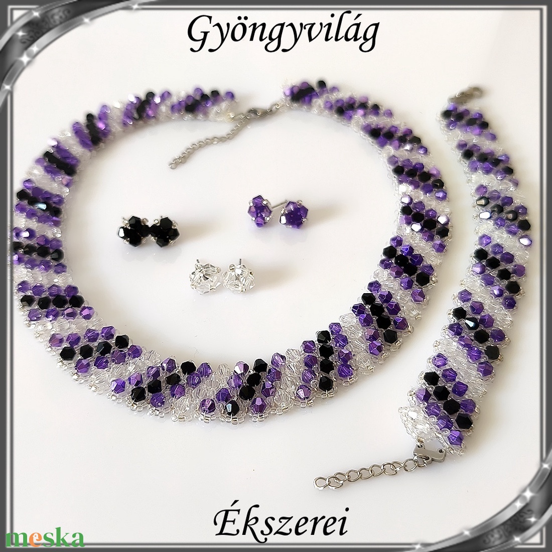 Ékszerek-szettek: Esküvői, menyasszonyi, alkalmi ékszer szett,  SSZ-ÜGY007 01 BI  clear-lila-fekete - esküvő - ékszer - ékszerszett - Meska.hu