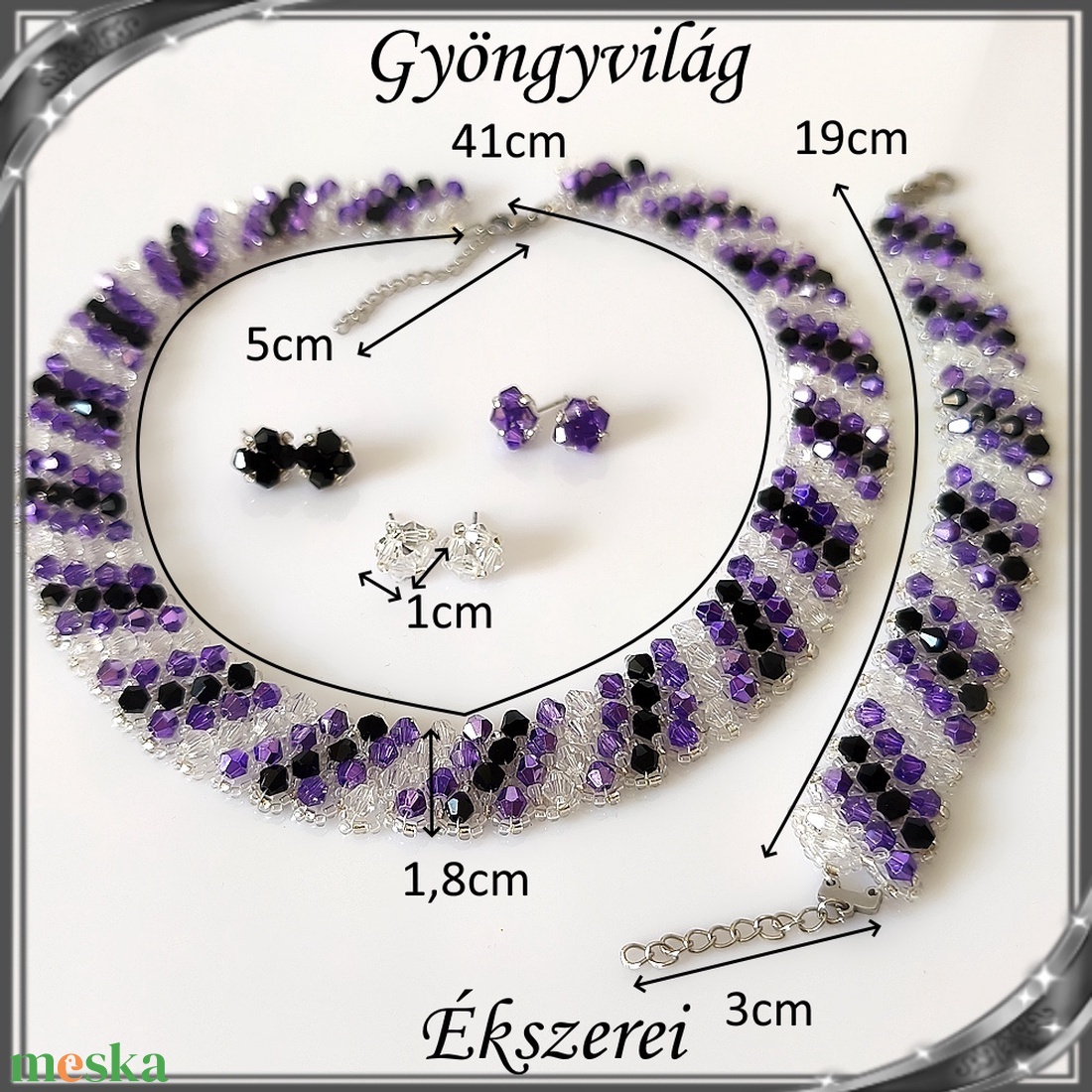 Ékszerek-szettek: Esküvői, menyasszonyi, alkalmi ékszer szett,  SSZ-ÜGY007 01 BI  clear-lila-fekete - esküvő - ékszer - ékszerszett - Meska.hu