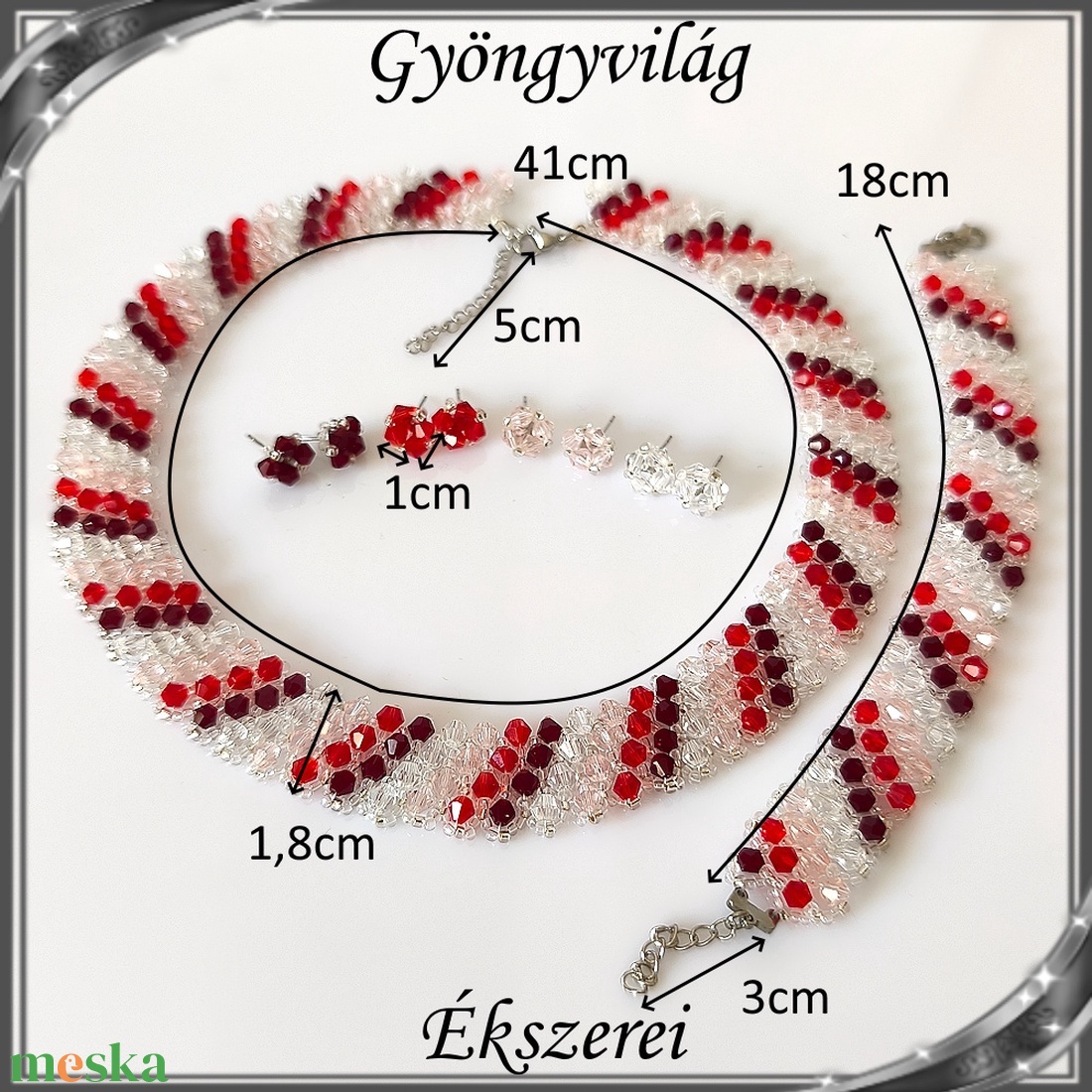 Ékszerek-szettek: Esküvői, menyasszonyi, alkalmi ékszer szett,  SSZ-ÜGY007 01 BI  clear-rózsaszín-piros-sötét piros - esküvő - ékszer - ékszerszett - Meska.hu