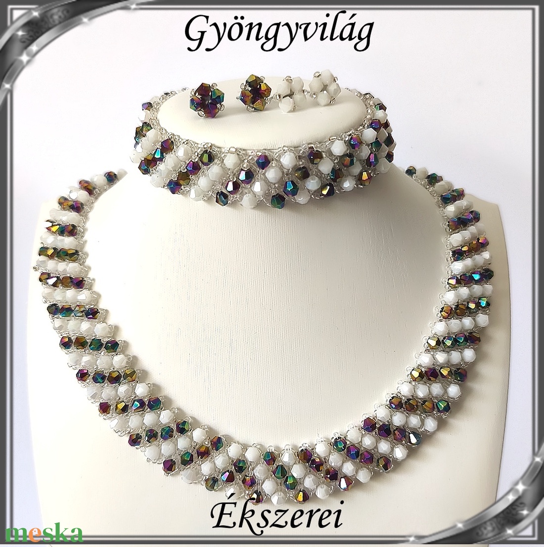 Ékszerek-szettek: Esküvői, menyasszonyi, alkalmi ékszer szett,  SSZ-ÜGY007 01 BI  fehér-multicolor - esküvő - ékszer - ékszerszett - Meska.hu