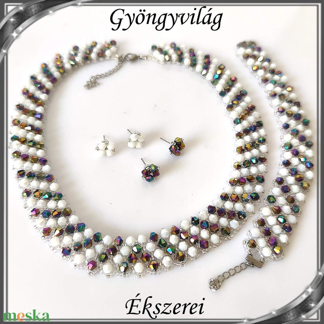 Ékszerek-szettek: Esküvői, menyasszonyi, alkalmi ékszer szett,  SSZ-ÜGY007 01 BI  fehér-multicolor - esküvő - ékszer - ékszerszett - Meska.hu