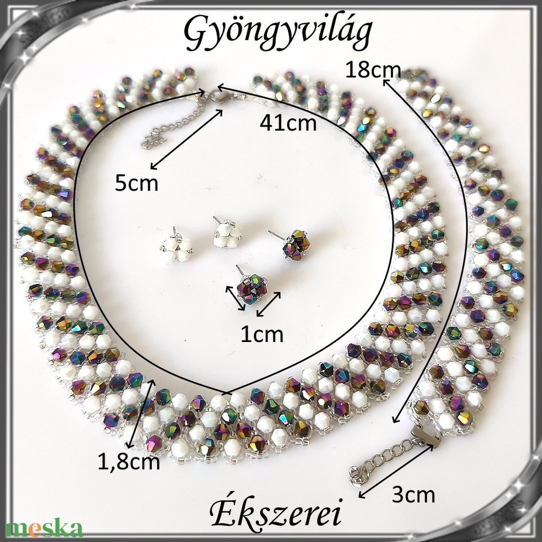 Ékszerek-szettek: Esküvői, menyasszonyi, alkalmi ékszer szett,  SSZ-ÜGY007 01 BI  fehér-multicolor - esküvő - ékszer - ékszerszett - Meska.hu