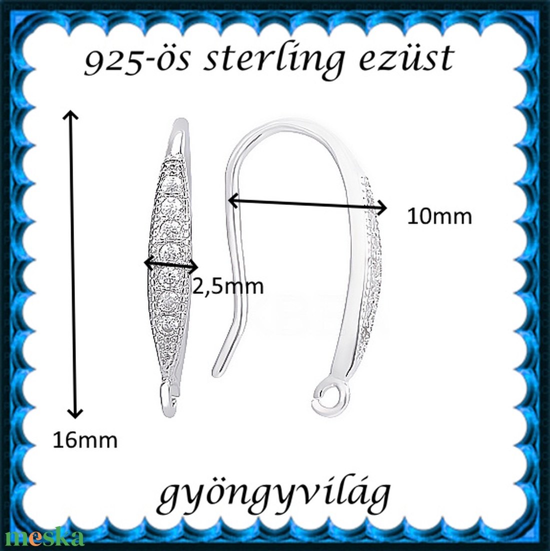 925-ös sterling ezüst ékszerkellék: fülbevaló kapocs, akasztós EFK A 106r - kellékek & szerszámok - ékszerkellék - fülbevaló kapocs - Meska.hu
