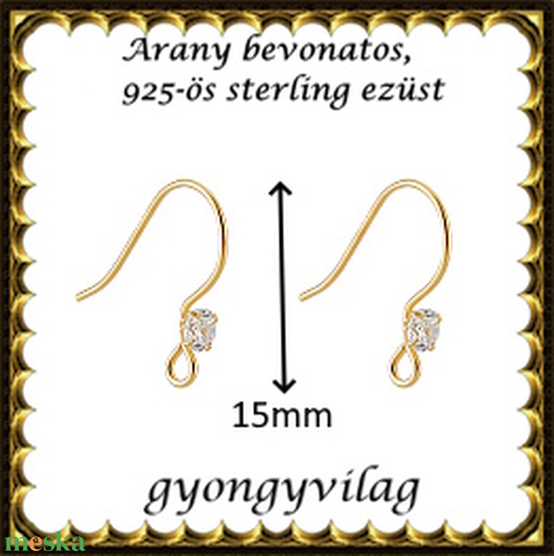 925-ös sterling ezüst ékszerkellék: fülbevalóalap akasztós  EFK A 107g - kellékek & szerszámok - gyöngyfűzés kellékek - egyéb alkatrész - Meska.hu