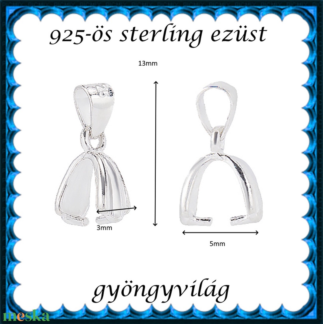 925-ös sterling ezüst ékszerkellék: medáltartó, medálkapocs EMK 119-8e - kellékek & szerszámok - ékszerkellék - medáltartó, medálkapocs - Meska.hu