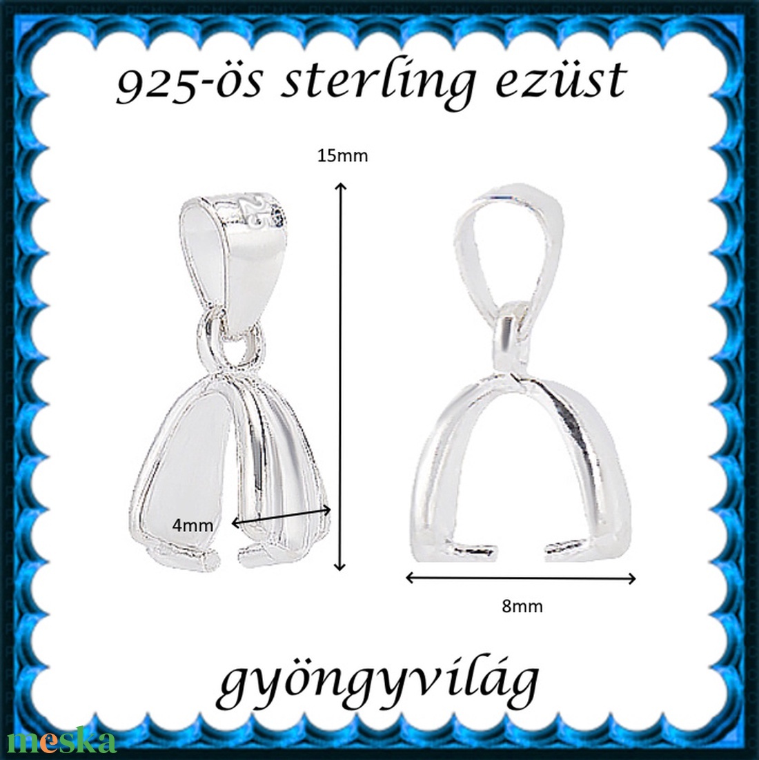 925-ös sterling ezüst ékszerkellék: medáltartó, medálkapocs EMK 119-15e - kellékek & szerszámok - ékszerkellék - medáltartó, medálkapocs - Meska.hu