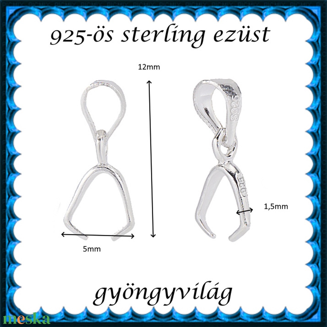 925-ös sterling ezüst ékszerkellék: medáltartó, medálkapocs EMK 127e - kellékek & szerszámok - ékszerkellék - medáltartó, medálkapocs - Meska.hu