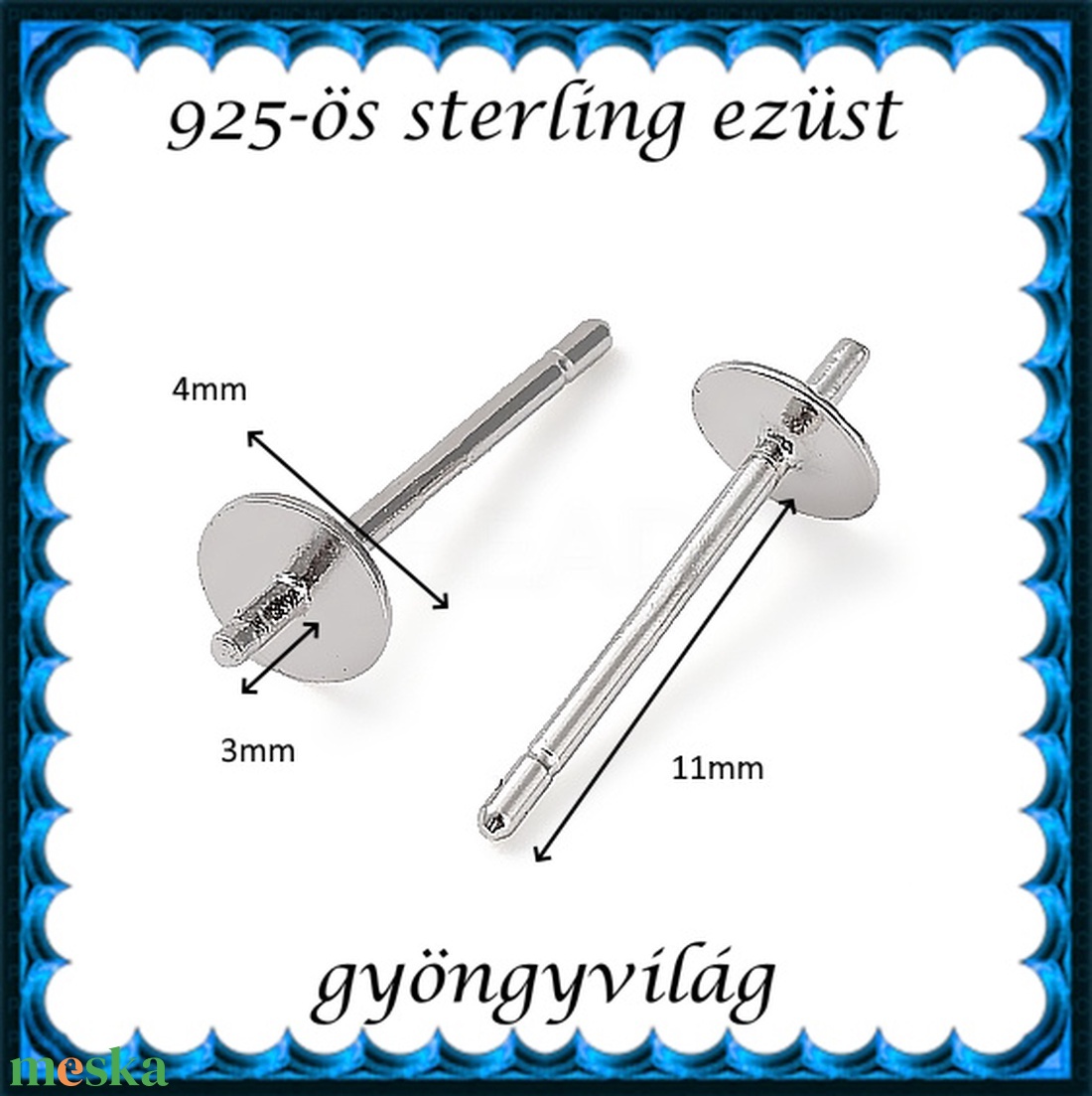 925-ös sterling ezüst ékszerkellék: fülbevaló kapocs, bedugós EFK B 67-4R - kellékek & szerszámok - ékszerkellék - fülbevaló kapocs - Meska.hu