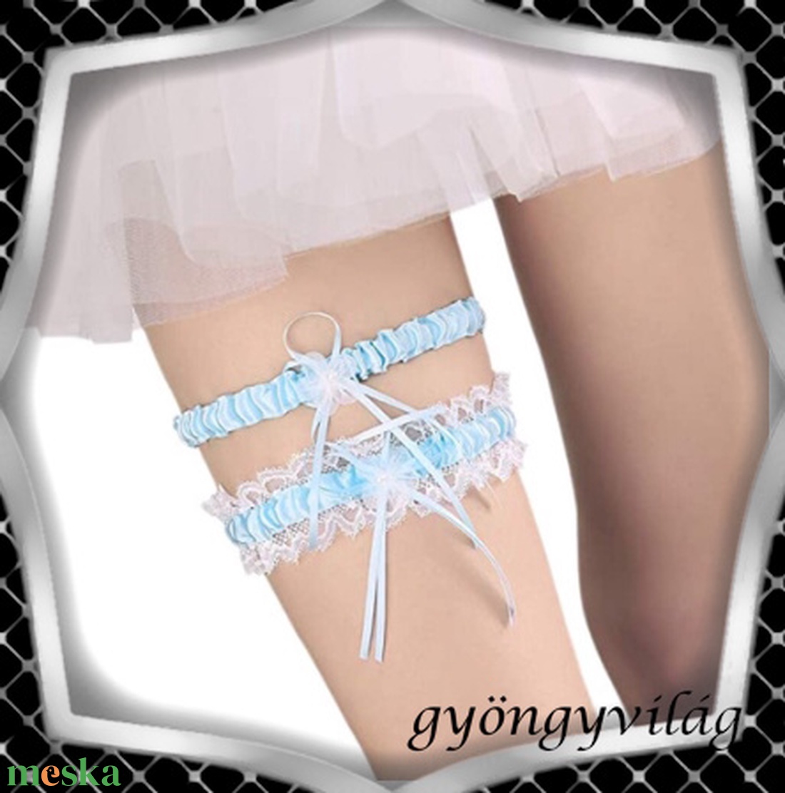 Esküvői, menyasszonyi harisnyakötő szett  ES-HK2-1hk - esküvő - kiegészítők - harisnyatartó & valami kék - Meska.hu