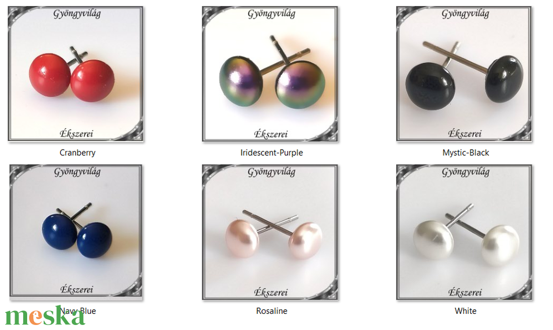 Ékszerek-fülbevalók: Swarovski félig fúrt fél gömb 6mm több színben SF-SW5817-6  925 - ékszer - fülbevaló - pötty fülbevaló - Meska.hu