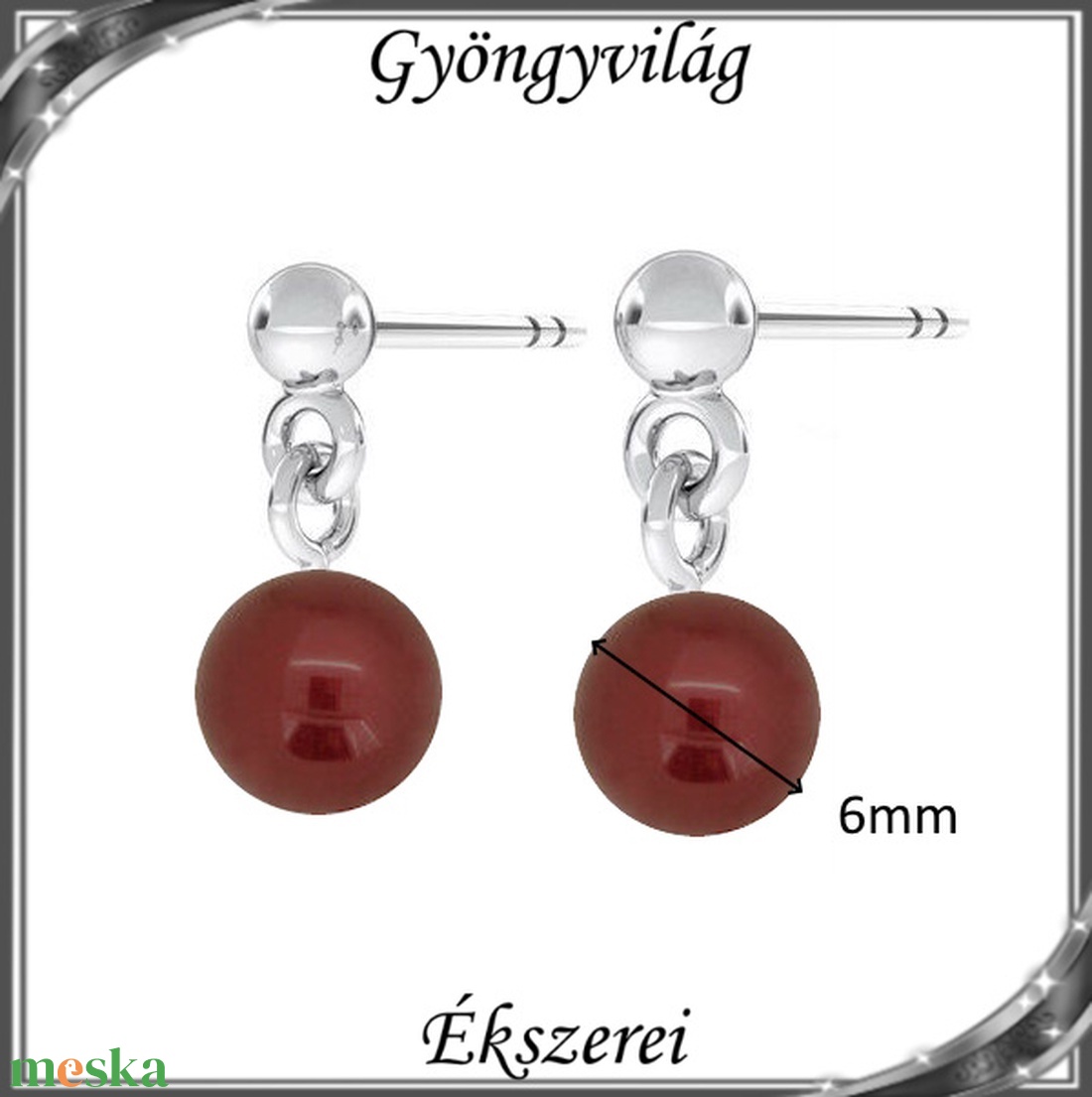 Ékszerek-fülbevalók: Swarovski félig fúrt gömb 8mm fülbevaló SF-SW5818-09-6 925 - ékszer - fülbevaló - lógó fülbevaló - Meska.hu