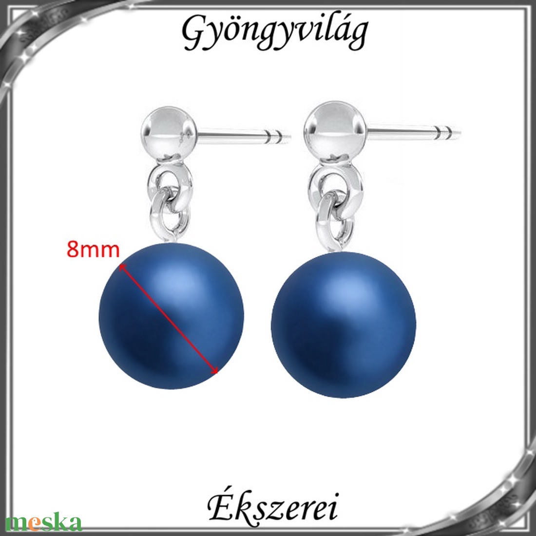 Ékszerek-fülbevalók: Swarovski félig fúrt gömb 8mm fülbevaló SF-SW5818-09-8 925 - ékszer - fülbevaló - lógó fülbevaló - Meska.hu