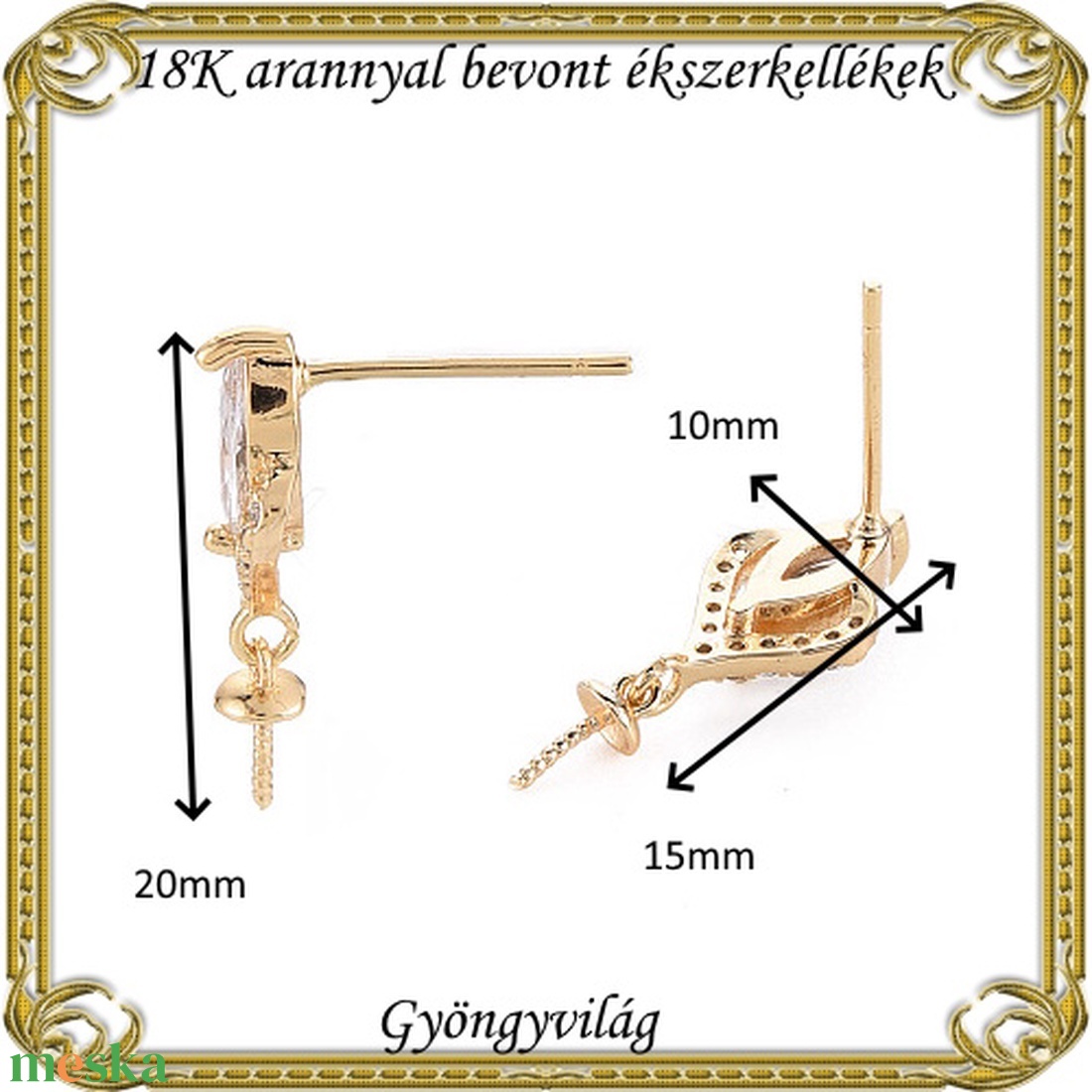 18K arannyal bevont ékszerkellék: fülbevalóalap  ABFK 09 - kellékek & szerszámok - ékszerkellék - fülbevaló alap - Meska.hu