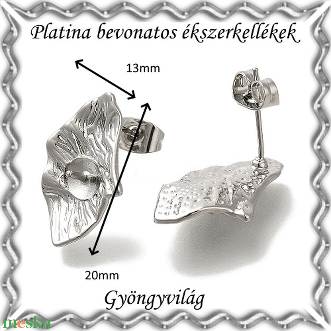 Platinával bevont ékszerkellék: fülbevalóalap  PBFK 06 J+B - kellékek & szerszámok - ékszerkellék - fülbevaló alap - Meska.hu