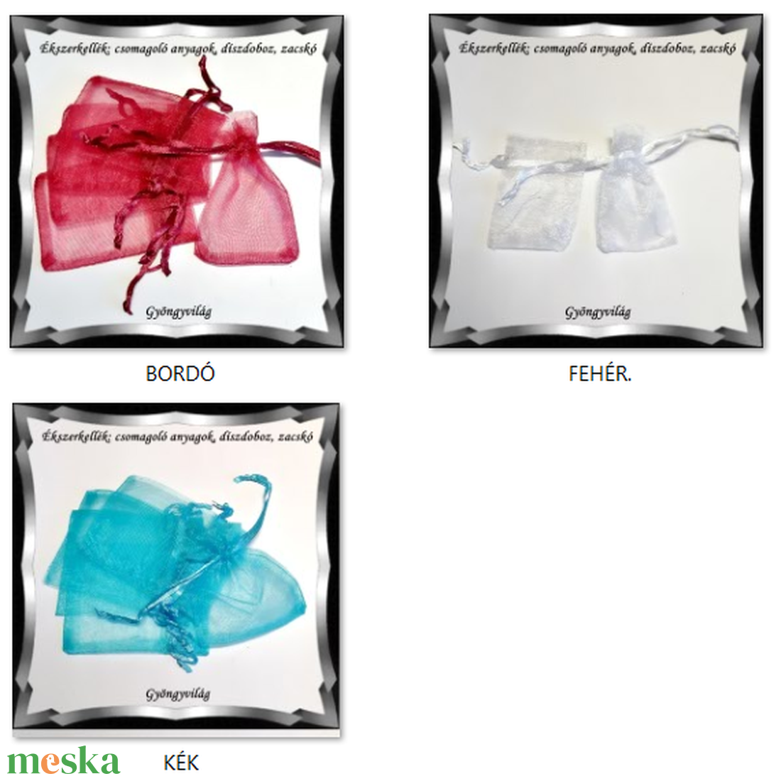 Ékszerkellék: Organza tasak EK-Z01   7x9 10db /csomag több szinben - kellékek & szerszámok - csomagolóanyag - doboz, henger - Meska.hu