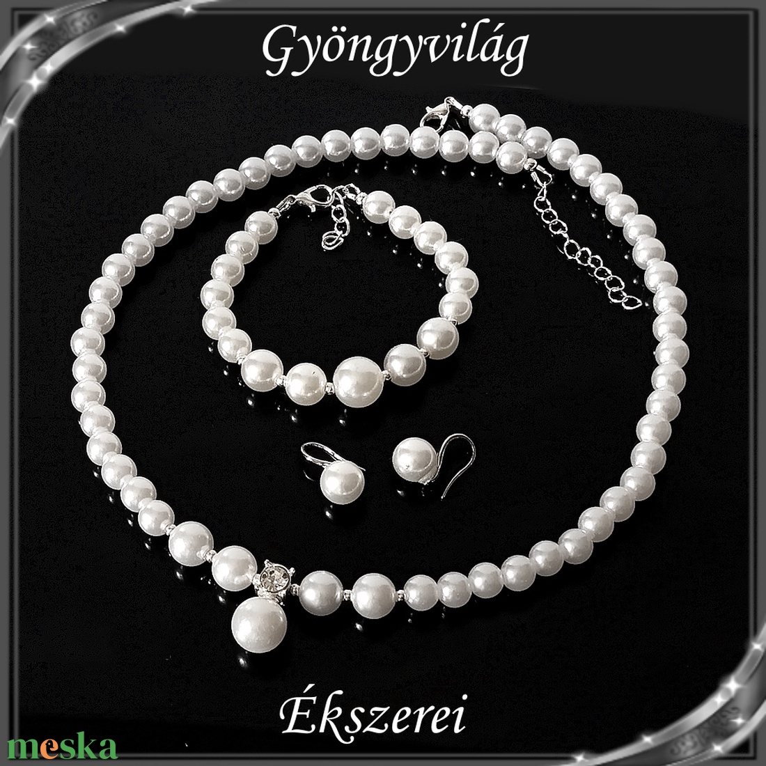 Ékszerek-szettek: Esküvői, menyasszonyi, alkalmi ékszer szett SSZ-03-8 - ékszer - nyaklánc - gyöngyös nyaklánc - Meska.hu