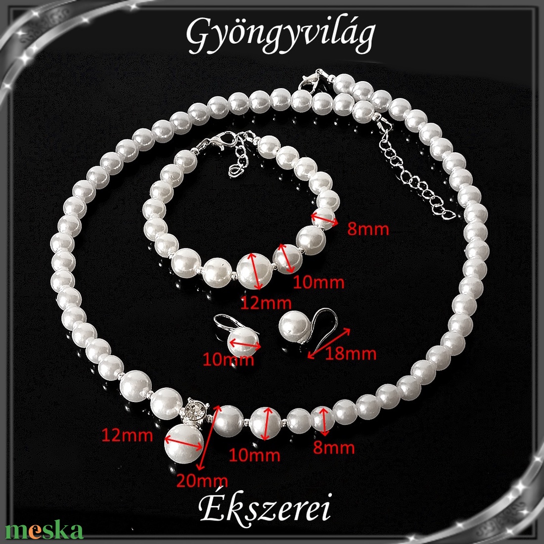 Ékszerek-szettek: Esküvői, menyasszonyi, alkalmi ékszer szett SSZ-03-8 - ékszer - nyaklánc - gyöngyös nyaklánc - Meska.hu
