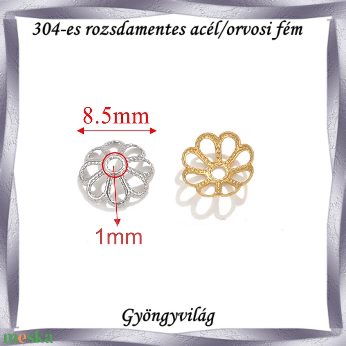 304 Nemes acél ékszerkellék: gyöngykupak NAGYK 01 20db/ csomag - kellékek & szerszámok - gyöngyfűzés kellékek - gyöngykupak - Meska.hu