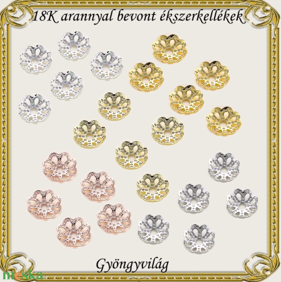 18K arannyal bevont ékszerkellék: gyöngykupak ABGYK 02 több színben és méretben - kellékek & szerszámok - gyöngyfűzés kellékek - gyöngykupak - Meska.hu