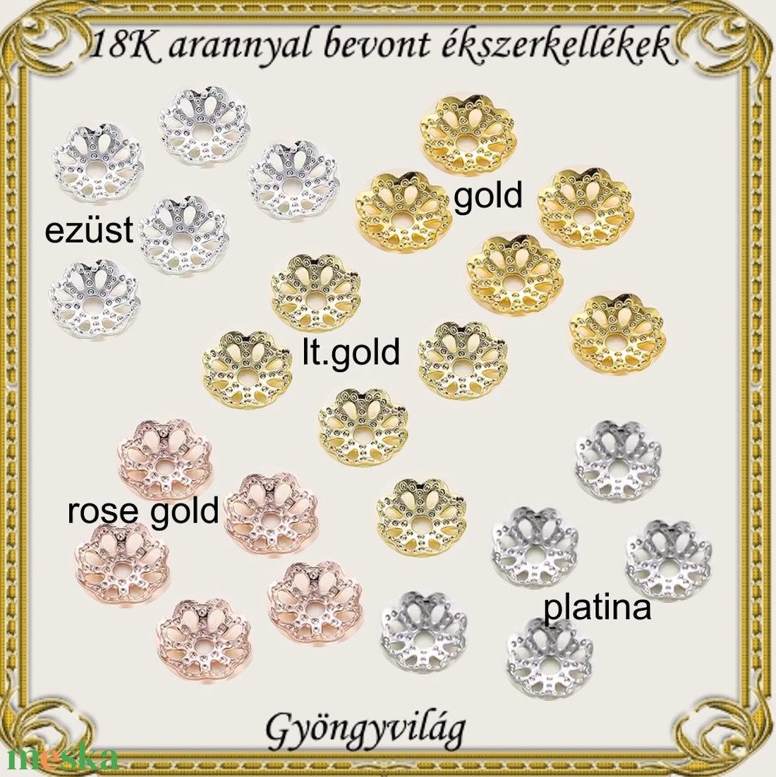 18K arannyal bevont ékszerkellék: gyöngykupak ABGYK 02 több színben és méretben - kellékek & szerszámok - gyöngyfűzés kellékek - gyöngykupak - Meska.hu