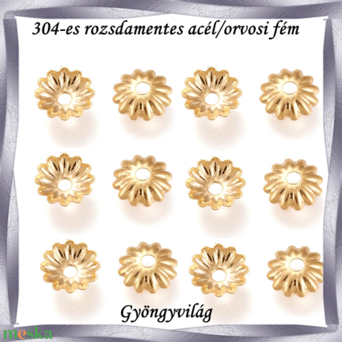 304 Nemes acél ékszerkellék: gyöngykupak NAGYK 02 20db/ csomag - kellékek & szerszámok - gyöngyfűzés kellékek - egyéb alkatrész - Meska.hu