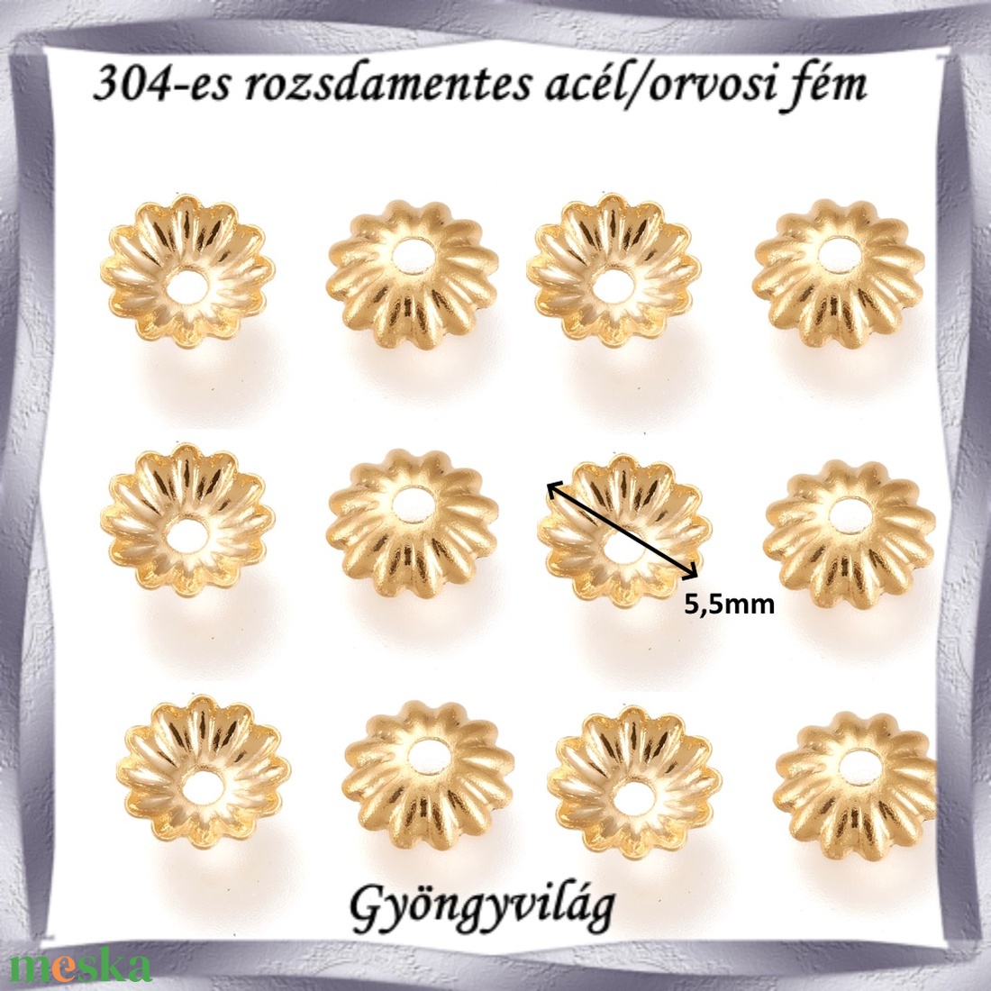 304 Nemes acél ékszerkellék: gyöngykupak NAGYK 02 20db/ csomag - kellékek & szerszámok - gyöngyfűzés kellékek - egyéb alkatrész - Meska.hu