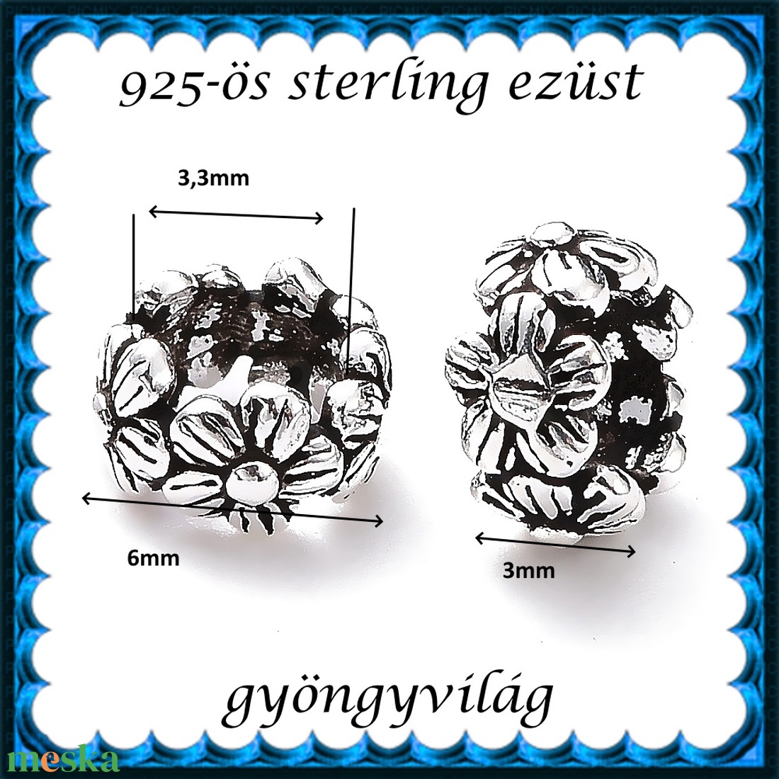 925-ös sterling ezüst ékszerkellék: köztes/gyöngy/díszitőelem EKÖ 108 1db/csomag - kellékek & szerszámok - gyöngyfűzés kellékek - fém köztesek - Meska.hu