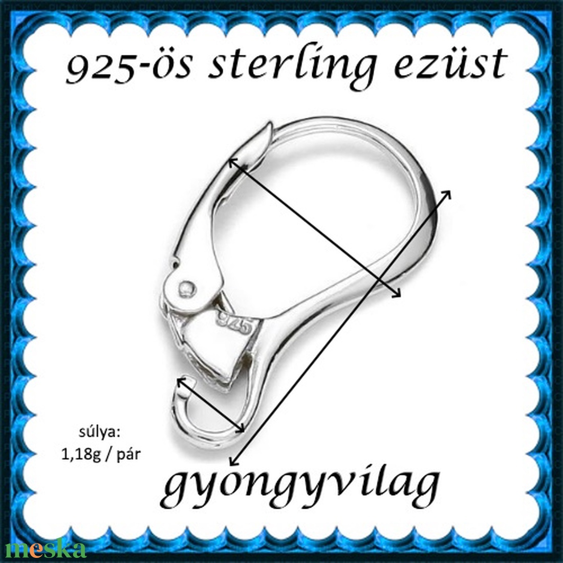  925-ös sterling ezüst ékszerkellék: fülbevalóalap biztonsági kapoccsal EFK K 33 - kellékek & szerszámok - ékszerkellék - fülbevaló alap - Meska.hu